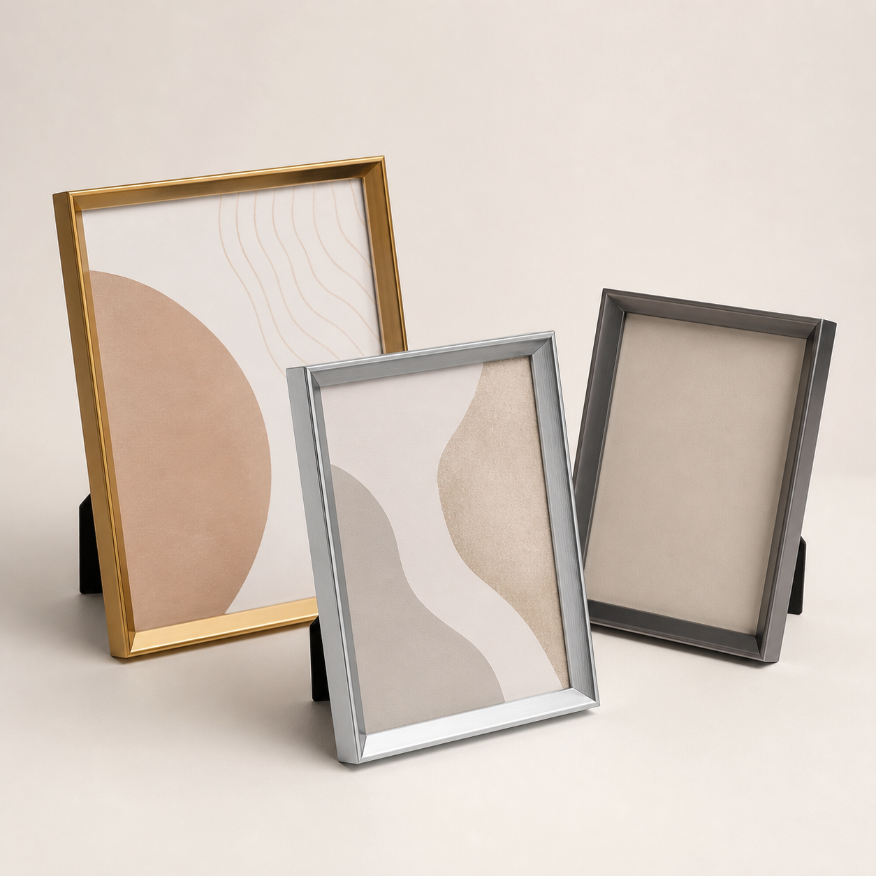 DAMAX aluminum picture frames in silver, gold and graphite finishes