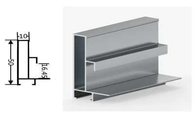 DAMAX YQ-NY-6090 aluminium profile cross-section drawing and rendering