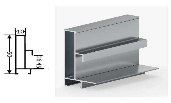 DAMAX YQ-NY-6090 aluminium profile cross-section drawing and rendering