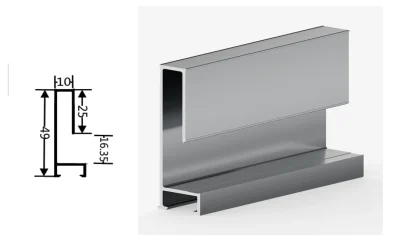 DAMAX YQ-NY-6091 aluminium profile cross-section drawing and rendering