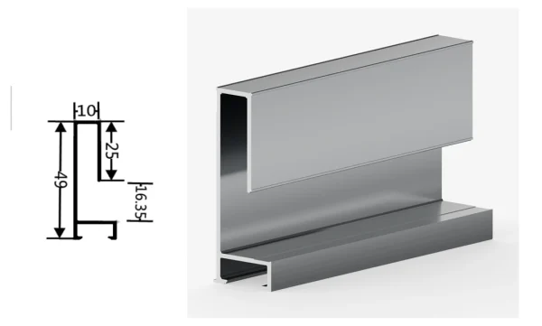 DAMAX YQ-NY-6091 aluminium profile cross-section drawing and rendering