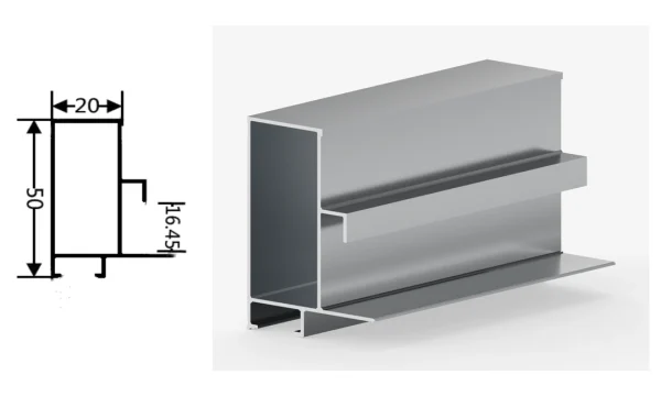 DAMAX YQ-NY-6092 aluminium profile cross-section drawing and rendering
