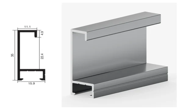 DAMAX YQ01 aluminium profile cross-section drawing and rendering