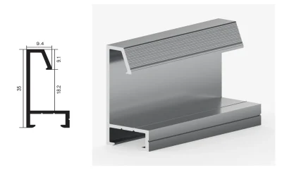 DAMAX YQ02 aluminium profile cross-section drawing and rendering