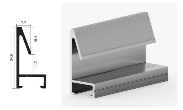 DAMAX YQ03 aluminium profile cross-section drawing and rendering
