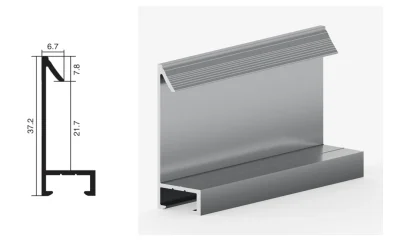 DAMAX YQ04 aluminium profile cross-section drawing and rendering