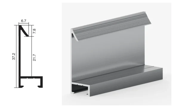 DAMAX YQ04 aluminium profile cross-section drawing and rendering
