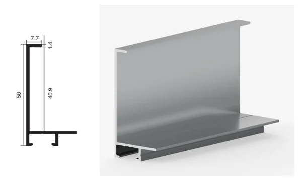DAMAX YQ05 aluminium profile cross-section drawing and rendering