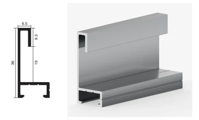 DAMAX YQ06 aluminium profile cross-section drawing and rendering