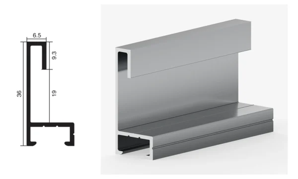 DAMAX YQ06 aluminium profile cross-section drawing and rendering