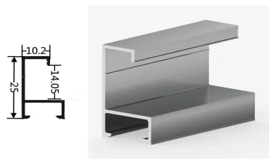 DAMAX YQ07-B aluminium profile cross-section drawing and rendering