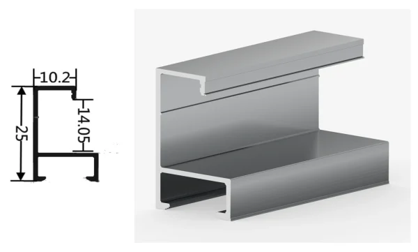 DAMAX YQ07-B aluminium profile cross-section drawing and rendering