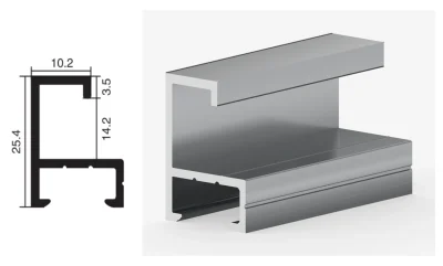 DAMAX YQ07 aluminium profile cross-section drawing and rendering