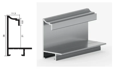 DAMAX YQ08 aluminium profile cross-section drawing and rendering
