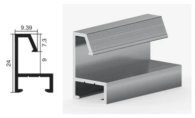 DAMAX YQ09 aluminium profile cross-section drawing and rendering