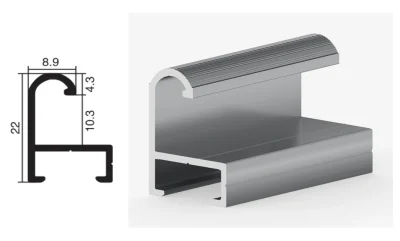 DAMAX YQ10 aluminium profile cross-section drawing and rendering