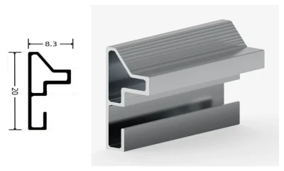 DAMAX YQ100 aluminium profile cross-section drawing and rendering