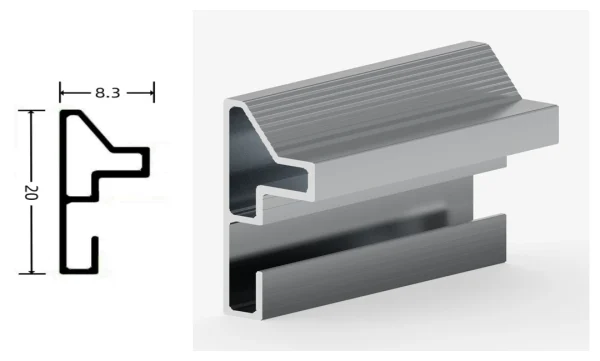 DAMAX YQ100 aluminium profile cross-section drawing and rendering