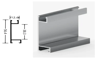 DAMAX YQ101 aluminium profile cross-section drawing and rendering