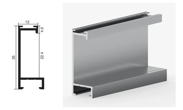 DAMAX YQ11 aluminium profile cross-section drawing and rendering