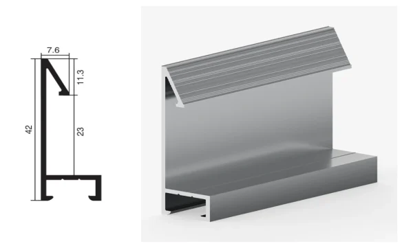 DAMAX YQ13 aluminium profile cross-section drawing and rendering