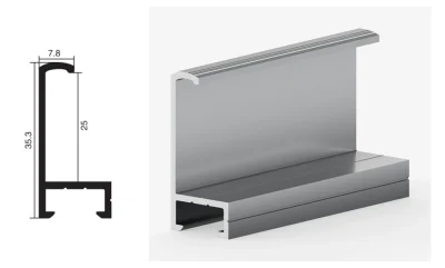 DAMAX YQ14 aluminium profile cross-section drawing and rendering