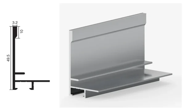 DAMAX YQ16 aluminium profile cross-section drawing and rendering