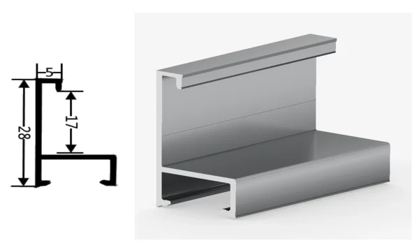 DAMAX YQ17-B aluminium profile cross-section drawing and rendering