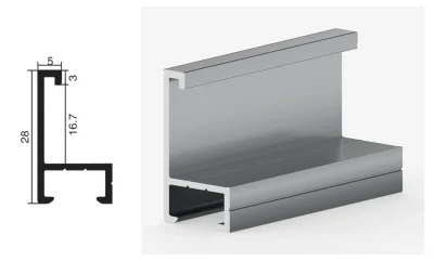 DAMAX YQ17 aluminium profile cross-section drawing and rendering