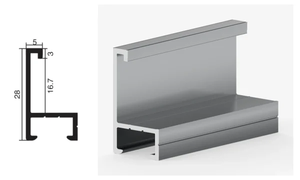 DAMAX YQ17 aluminium profile cross-section drawing and rendering
