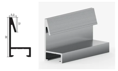 DAMAX YQ19 aluminium profile cross-section drawing and rendering