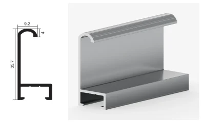 DAMAX YQ20 aluminium profile cross-section drawing and rendering