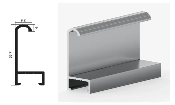 DAMAX YQ20 aluminium profile cross-section drawing and rendering
