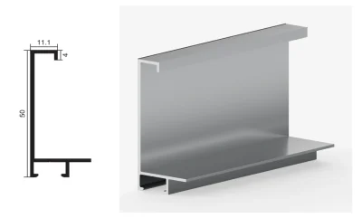 DAMAX YQ21 aluminium profile cross-section drawing and rendering