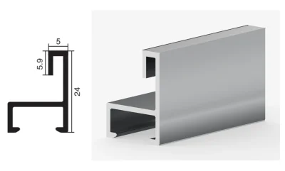 DAMAX YQ23 aluminium profile cross-section drawing and rendering