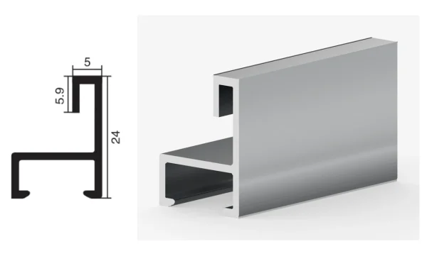 DAMAX YQ23 aluminium profile cross-section drawing and rendering