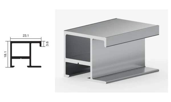 DAMAX YQ24 aluminium profile cross-section drawing and rendering