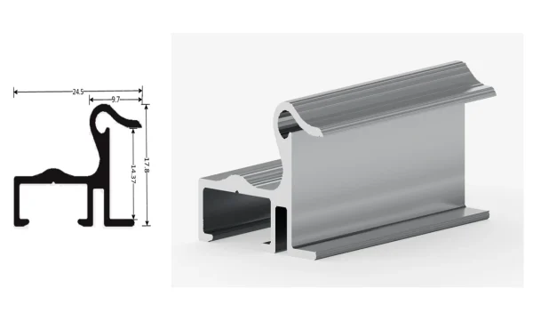 DAMAX YQ26 aluminium profile cross-section drawing and rendering