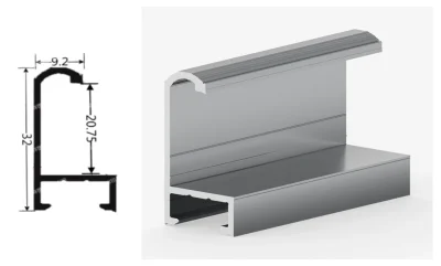DAMAX YQ28 aluminium profile cross-section drawing and rendering