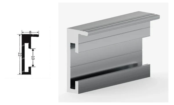 DAMAX YQ29 aluminium profile cross-section drawing and rendering