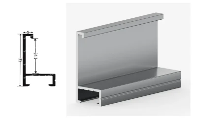 DAMAX YQ34 aluminium profile cross-section drawing and rendering