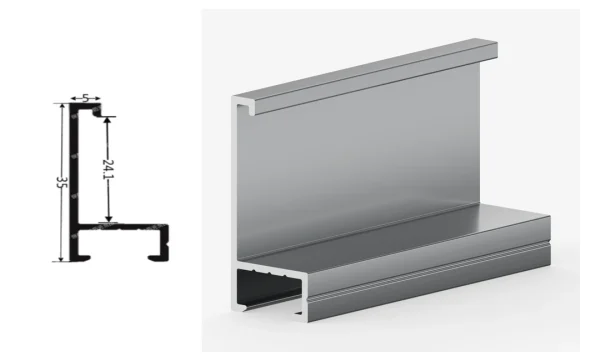 DAMAX YQ34 aluminium profile cross-section drawing and rendering
