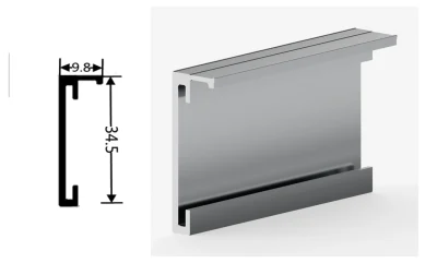 DAMAX YQ345 aluminium profile cross-section drawing and rendering