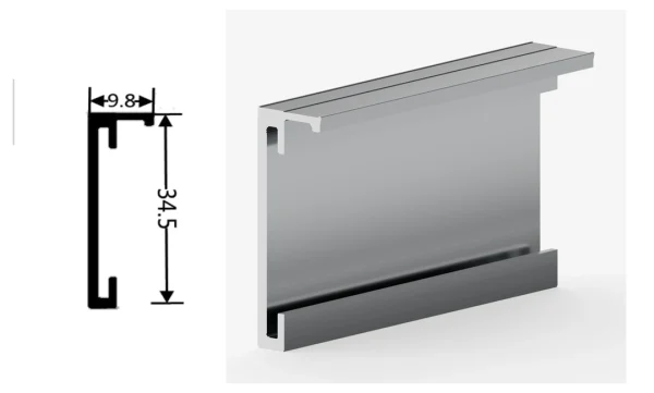 DAMAX YQ345 aluminium profile cross-section drawing and rendering