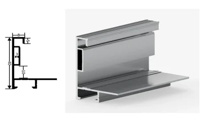 DAMAX YQ35 aluminium profile cross-section drawing and rendering