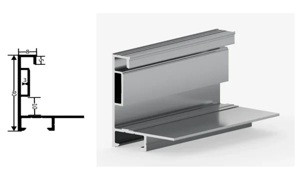 DAMAX YQ35 aluminium profile cross-section drawing and rendering