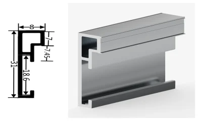 DAMAX YQ36 aluminium profile cross-section drawing and rendering