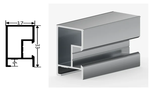 DAMAX YQ37 aluminium profile cross-section drawing and rendering