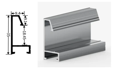 DAMAX YQ42 aluminium profile cross-section drawing and rendering