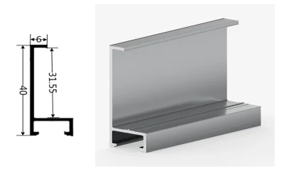 DAMAX YQ43 aluminium profile cross-section drawing and rendering